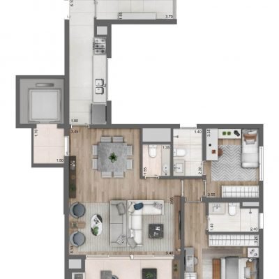 Glass Art By Yoo - Planta 109m² Opção 2 suites Glass Art By Yoo - Planta 109m² Opção 2 suites