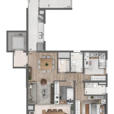 Glass Art By Yoo - Planta 109m² padrão 3 dormitórios Glass Art By Yoo - Planta 109m² padrão 3 dormitórios