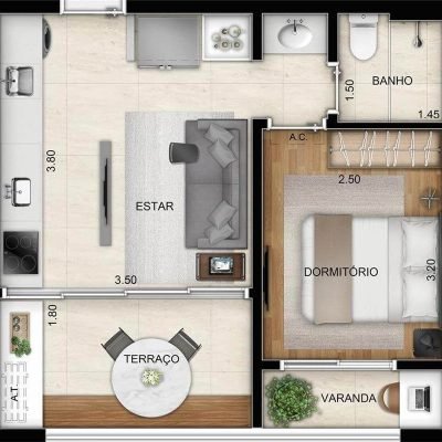 Inspire Ibirapuera - Planta 38m² 1 dormitório Inspire Ibirapuera - Planta 38m² 1 dormitório