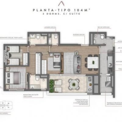 Cyrela Atmosfera - Plantas 104m² - 3 dormitórios Cyrela Atmosfera - Plantas 104m² - 3 dormitórios