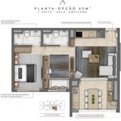 Cyrela Atmosfera - Plantas 65m² - 1 suíte Cyrela Atmosfera - Plantas 65m² - 1 suíte