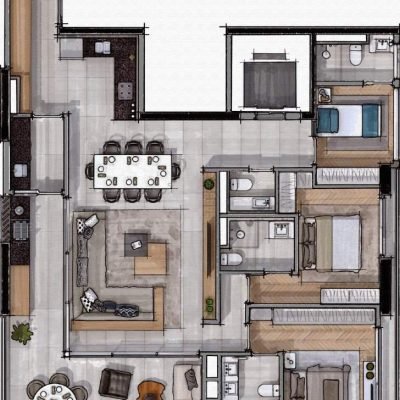 O Parque - Pétala e Folha - Planta 163m² - 3 suítes O Parque - Pétala e Folha - Planta 163m² - 3 suítes