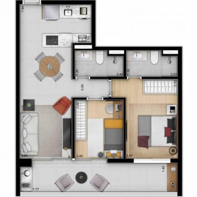 Trends Brooklin - Planta 68m² - 2 dormitórios Trends Brooklin - Planta 68m² - 2 dormitórios