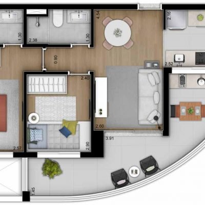 Trends Brooklin - Planta 70m² - 2 dormitórios Trends Brooklin - Planta 70m² - 2 dormitórios