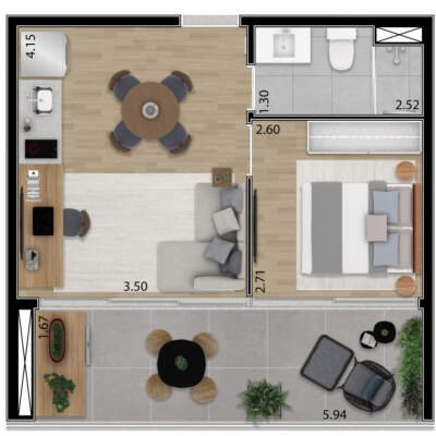 Helbor Patteo Klabin - Planta 40m - 1 Dormitório Helbor Patteo Klabin - Planta 40m - 1 Dormitório