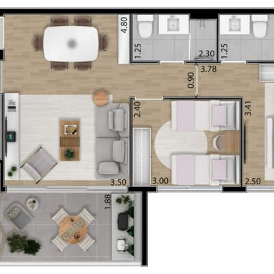 Helbor Patteo Klabin - Planta 66m - 2 Dormitórios Helbor Patteo Klabin - Planta 66m - 2 Dormitórios