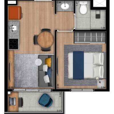 B Side Faria Lima by You - Planta 28m² - 1 Dormitório B Side Faria Lima by You - Planta 28m² - 1 Dormitório