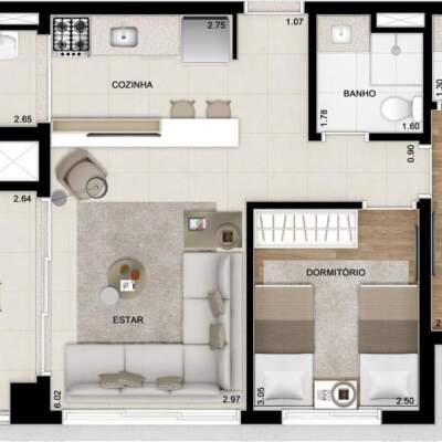 Gabell Jardins - Planta 70m - 2 Dormitórios Gabell Jardins - Planta 70m - 2 Dormitórios