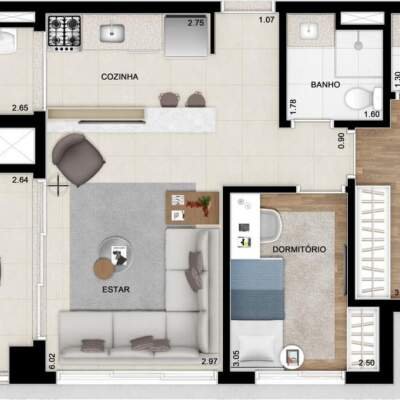Gabell Jardins - Planta 70m - 2 Dormitórios com Suíte Ampliada Gabell Jardins - Planta 70m - 2 Dormitórios com Suíte Ampliada