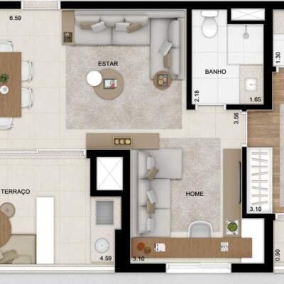 Gabell Jardins - Planta 71m - 1 Suíte ampliada Gabell Jardins - Planta 71m - 1 Suíte ampliada