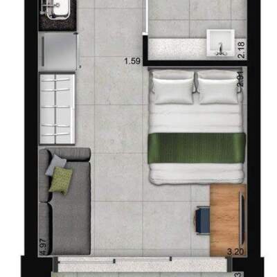 Versa Brooklin by You - Studios -  Planta 22m² - Studio Versa Brooklin by You - Studios - Planta 22m² - Studio