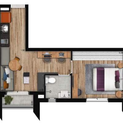 Versa Brooklin by You -  Planta 34m² - 1 Dormitório Versa Brooklin by You - Planta 34m² - 1 Dormitório