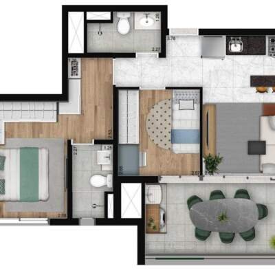 Versa Brooklin You Planta 58m 2 Dormitorios Versa Brooklin by You - Planta 58m² - 2 Dormitórios