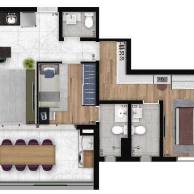 Versa Brooklin by You -  Planta 68m² - 2 Suítes Versa Brooklin by You - Planta 68m² - 2 Suítes