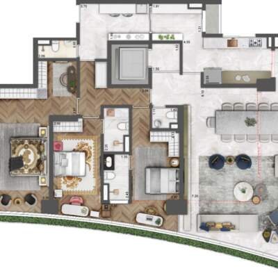 Villa Milano Lifestyle by Versace Home - Residences - Planta 220m² - 3 Suítes Villa Milano Lifestyle by Versace Home - Residences - Planta 220m² - 3 Suítes