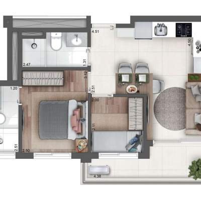 AD330 Alto da Boa Vista - Planta 46m², 2 Dormitórios AD330 Alto da Boa Vista - Planta 46m², 2 Dormitórios