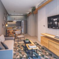 Helbor B.Liv Brooklin - Perspectiva living de 2 dormitórios Helbor B.Liv Brooklin - Perspectiva living de 2 dormitórios