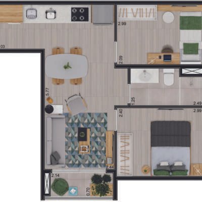 Helbor B.Liv Brooklin - Planta 40m² - 2 dormitórios Helbor B.Liv Brooklin - Planta 40m² - 2 dormitórios