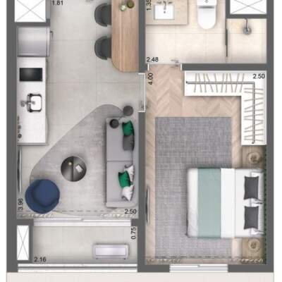 Cyrela Bothanic Apartaments Campo Belo - Planta 30m², 1 Dormitório Cyrela Bothanic Apartaments Campo Belo - Planta 30m², 1 Dormitório