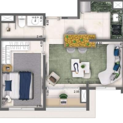 Cyrela Bothanic Apartaments Campo Belo - Planta 42m² - 1 Dormitório Cyrela Bothanic Apartaments Campo Belo - Planta 42m², 1 Dormitório