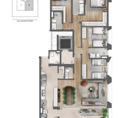 Helbor Supreme Pinheiros - Planta 174m², 4 Dormitórios Helbor Supreme Pinheiros - Planta 174m², 4 Dormitórios