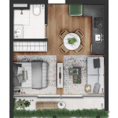 Invert Campo Belo - Planta 35m², 1 Dormitório Tipo B Torre A Invert Campo Belo - Planta 35m², 1 Dormitório Tipo B Torre A