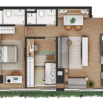 Invert Campo Belo - Planta 69m², 2 Dormitórios Torre A (Decorado) Invert Campo Belo - Planta 69m², 2 Dormitórios Torre A (Decorado)