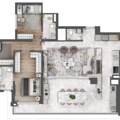 Lavvi Wonder Ipiranga Residences - Planta 127m² 3 Suites Cozinha Integrada Lavvi Wonder Ipiranga Residences - Planta 127m² 3 Suites Cozinha Integrada