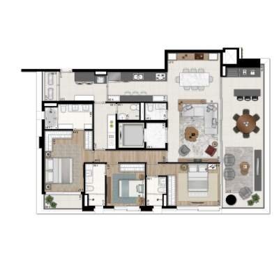 Oscar Ibirapuera - Planta 186m², 3 Suites com Passagem Intima Oscar Ibirapuera - Planta 186m², 3 Suites com Passagem Intima