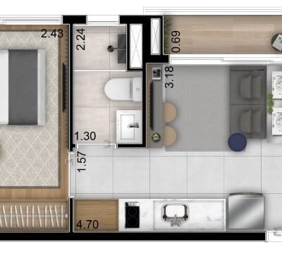 Harmonie Saúde Torre Balsamo - Planta 34m² - 1 dormitório Harmonie Saúde Torre Balsamo - Planta 34m² - 1 dormitório