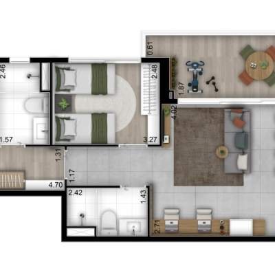Harmonie Saúde Torre Jacarandá - Planta 79m² - 2 dormitórios Harmonie Saúde Torre Jacarandá - Planta 79m² - 2 dormitórios