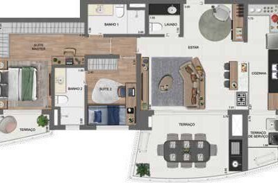 Arkadio - Planta 107m² 2 suítes com living ampliado Arkadio - Planta 107m² 2 suítes com living ampliado
