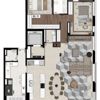Athos Paraíso - Planta 156m² - 2 suítes com living ampliado Athos Paraíso - Planta 156m² - 2 suítes com living ampliado