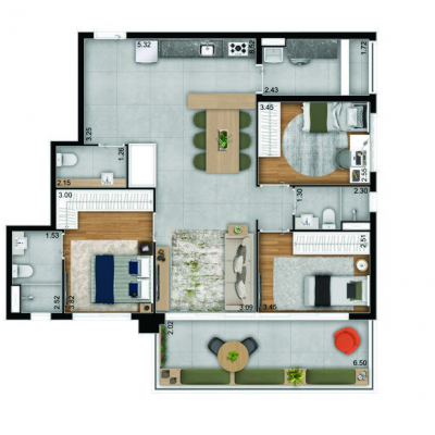 Aurora by Tarjab - Planta 107m² - 3 dormitórios com cozinha aberta Aurora by Tarjab - Planta 107m² - 3 dormitórios com cozinha aberta
