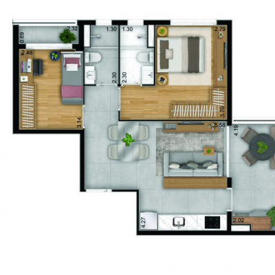 Aurora by Tarjab - Planta 68m² - 2 dormitórios Aurora by Tarjab - Planta 68m² - 2 dormitórios