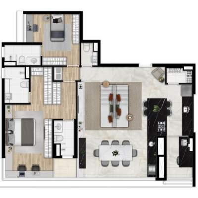 Horizon Paraíso - Planta 118m² 2 suítes home office Horizon Paraíso - Planta 118m² 2 suítes home office