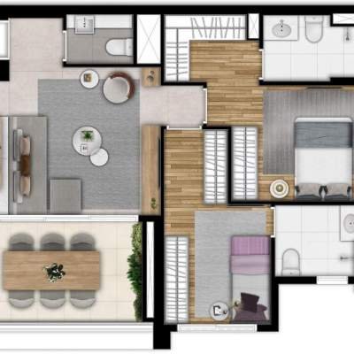 Horizon Paraíso - Planta 76m² 2 suítes home office Horizon Paraíso - Planta 76m² 2 suítes home office