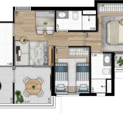 Nattur Nova Klabin - Planta 56m² - 2 dormitórios Nattur Nova Klabin - Planta 56m² - 2 dormitórios
