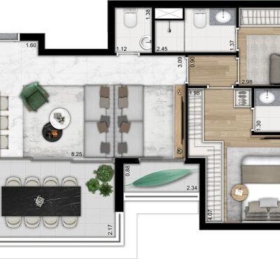 Nattur Nova Klabin - Planta 79m² - 2 suítes com living ampliado Nattur Nova Klabin - Planta 79m² - 2 suítes com living ampliado