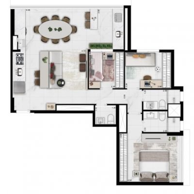 Side Alto da Boa Vista - Planta 80m² - 3 dormitórios decorado Side Alto da Boa Vista - Planta 80m² - 3 dormitórios decorado