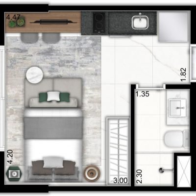 Athos Paraíso Studios - Planta 21m² Athos Paraíso Studios - Planta 21m²