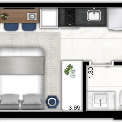 Athos Paraíso Studios - Planta 21m² - Finais 2 e 7 Athos Paraíso Studios - Planta 21m² - Finais 2 e 7