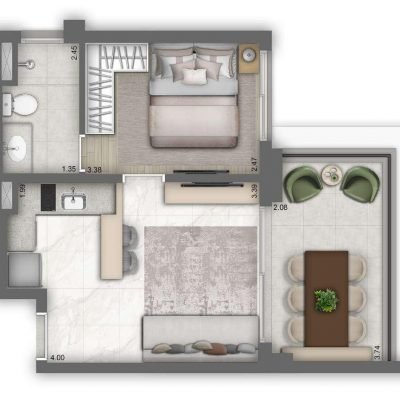 Grand Vitrali - Planta 41m² - 1 dorm Residencial Grand Vitrali - Planta 41m² - 1 dorm Residencial