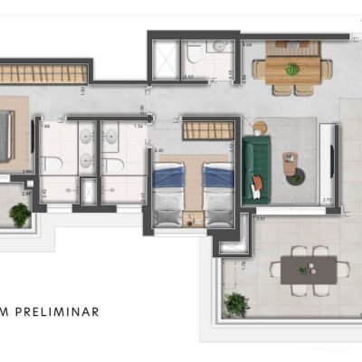 Highlights Pinheiros - Planta 86m² - 2 suítes Highlights Pinheiros - Planta 86m² - 2 suítes