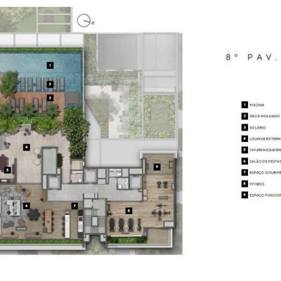 Latitude Campo Belo - Implantação 8º pavimento lazer residencial Latitude Campo Belo - Implantação 8º pavimento lazer residencial