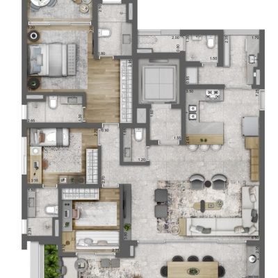 Latitude Campo Belo - Planta 154m² suíte master com banheiro sr e sra Latitude Campo Belo - Planta 154m² suíte master com banheiro sr e sra