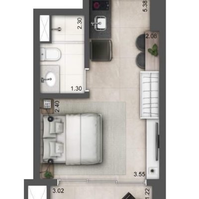 YBY Vila Clementino - Planta 26m² - studio tipo 2 YBY Vila Clementino - Planta 26m² - studio tipo 2