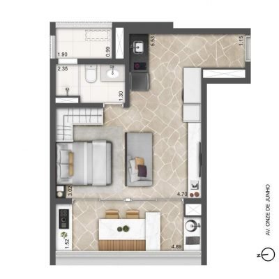 YBY Vila Clementino - Planta 42m² - Opção 1 dormitório YBY Vila Clementino - Planta 42m² - Opção 1 dormitório