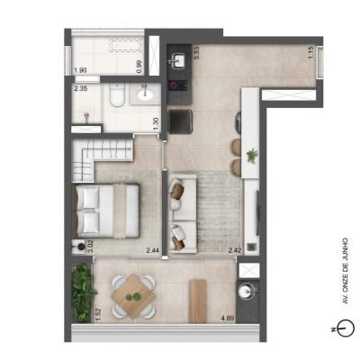 YBY Vila Clementino - Planta 42m² - 1 dormitório tipo YBY Vila Clementino - Planta 42m² - 1 dormitório tipo