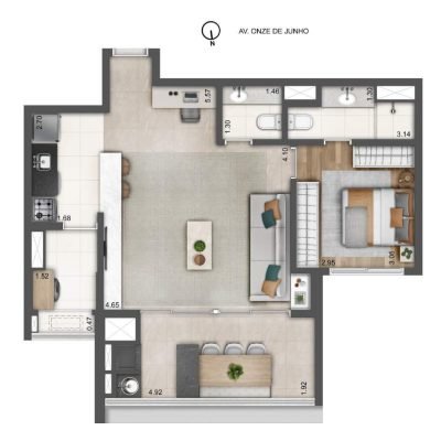 YBY Vila Clementino - Planta 66m² - Opção 1 suíte YBY Vila Clementino - Planta 66m² - Opção 1 suíte